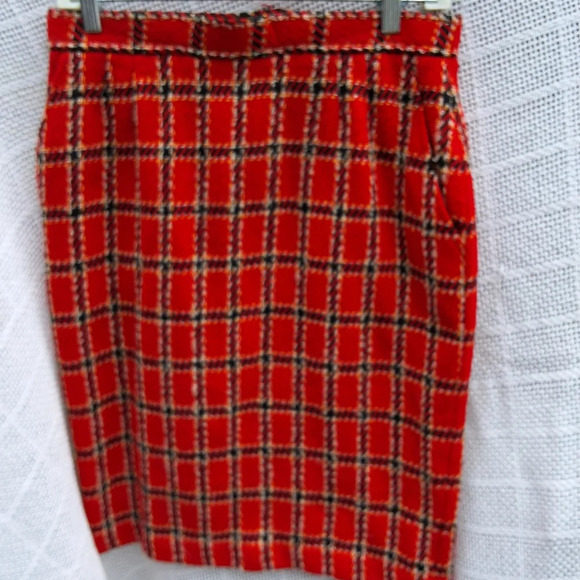 Evan Piccone red boucle vintage kick pleat skirt 8-12 - Picture 14 of 16